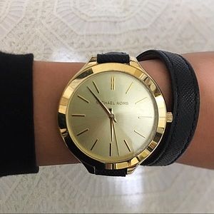 Michael Kors Black Slim Runway Double-Wrap Watch